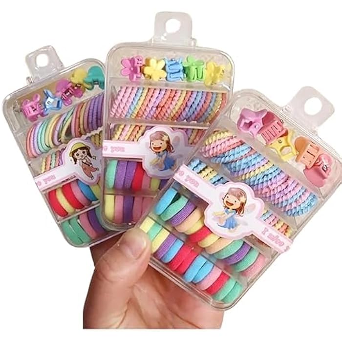 Baby Hair Rubber Bands Colorful For Thin and Thick Hair Cotton Ponytail Holders For Baby Kid Girls Hair Accessories Elastic Hair Ties Mini Claw Clips (Multicolor, Set of 75Pcs) - With Storage Box - Image 1